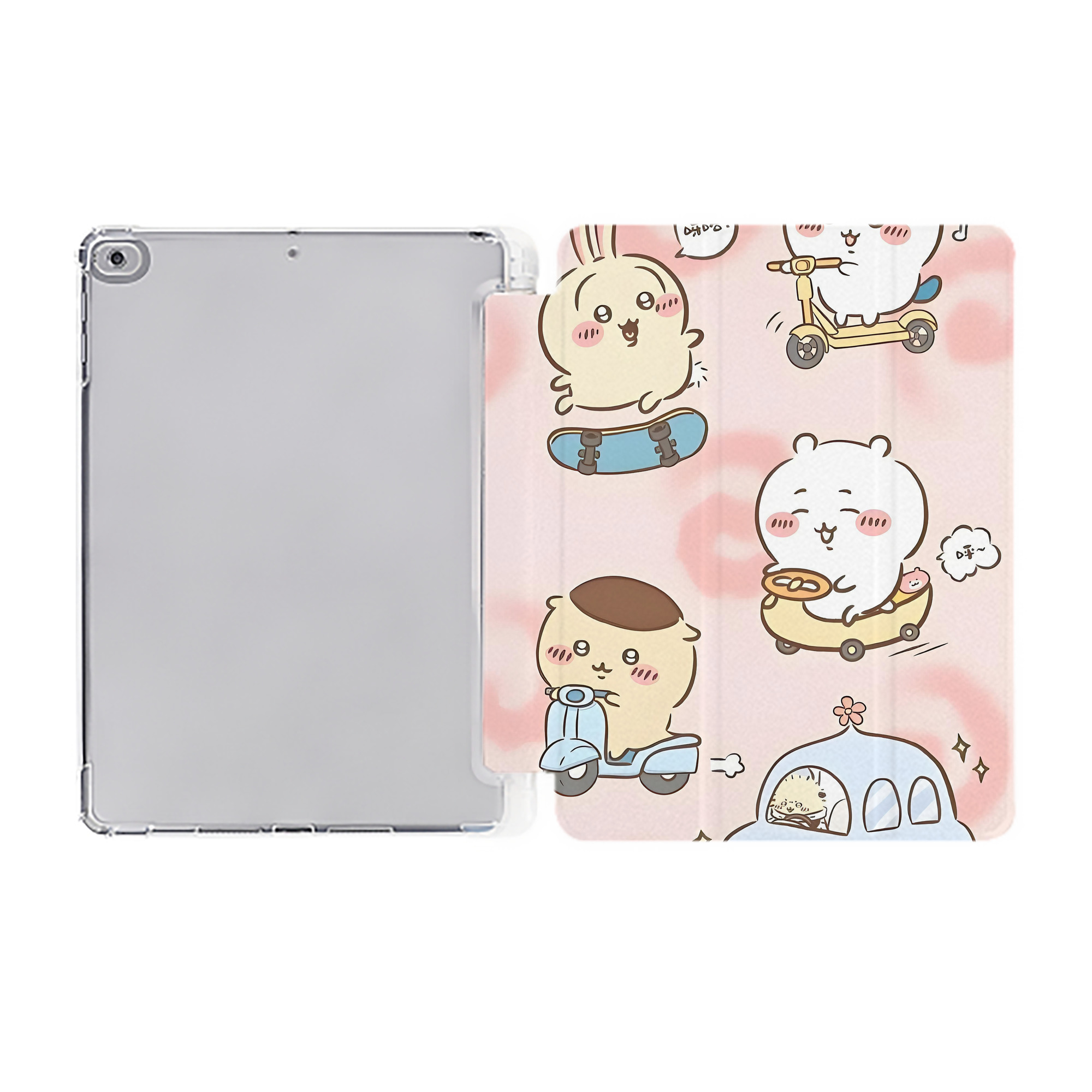 （画像用） ちいかわ Chii-kawa IPad ケース ペン収納付き 三つ折りスタンド PUレザー×シリコン 対応機種9.5/10.5/10.9インチ